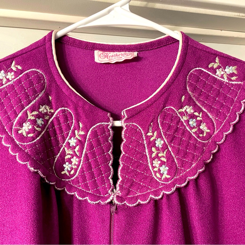 Heather Collection Purple Vintage Zip Up Nightgown Housecoat Robe w/ pockets - Picture 2 of 6